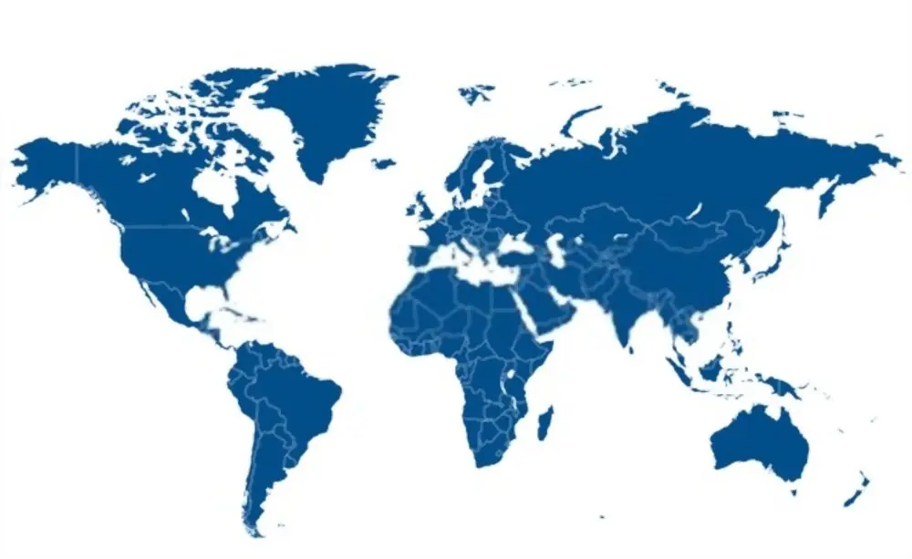 Mapa mundial que muestra el alcance internacional de AQL Logistics desde Torreón, México